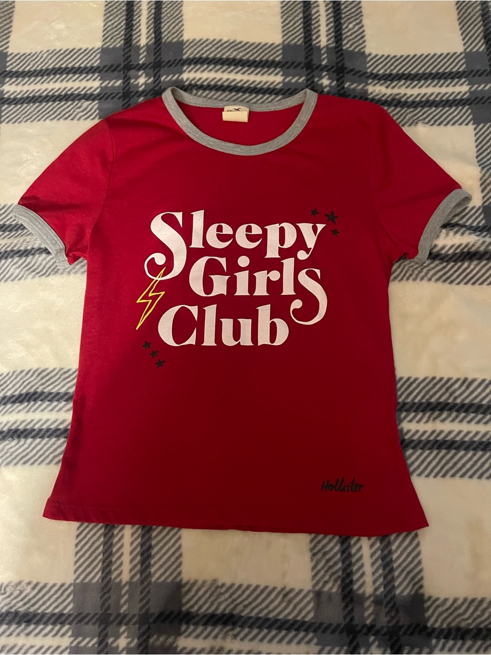 Hollister Red Ringer Tee with Gray Trim